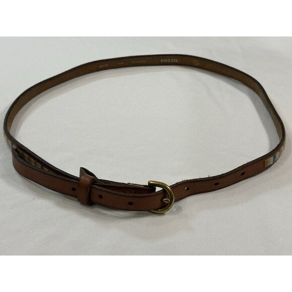 Fossil Accessories - Fossil Women’s brown leather belt with a woven striped design Size S